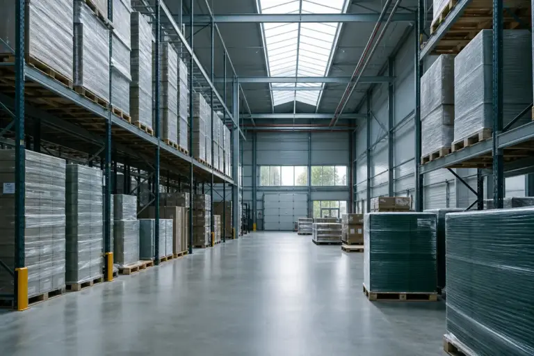Lagerhalle mit Palettenregalen — Schädlingsbekämpfung für Lager und Logistik