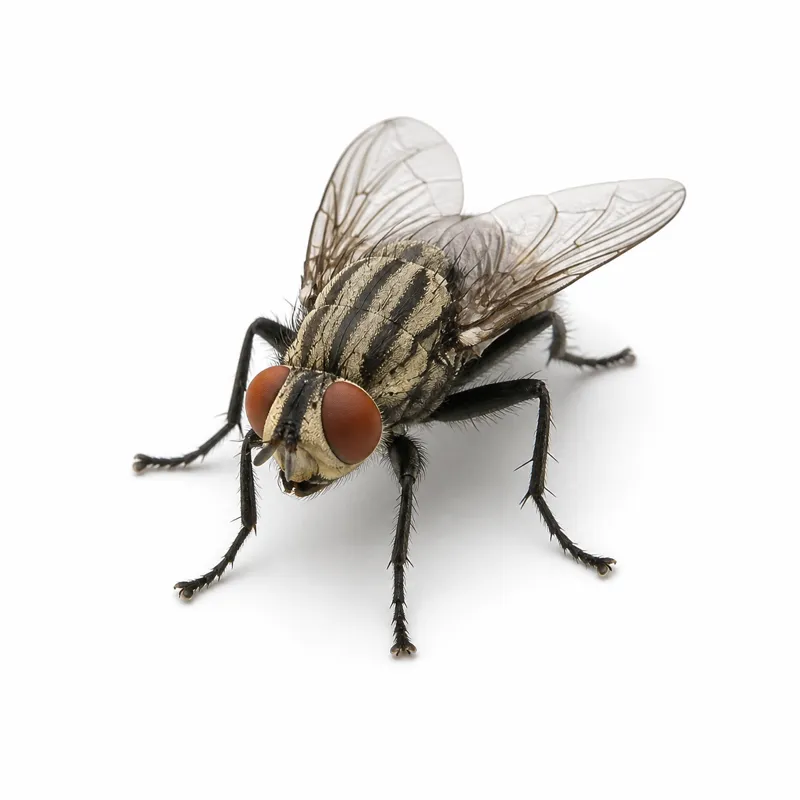 Stubenfliege (Musca domestica) als typisches Fluginsekt, Nahaufnahme