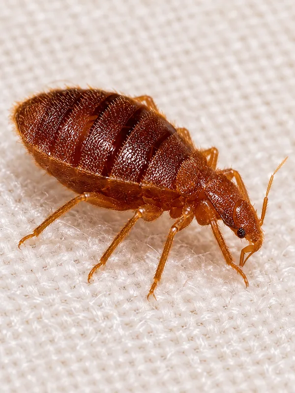 Bettwanze mit flachem rotbraunem Körper, Verursacher von Bettwanzen-Bissen